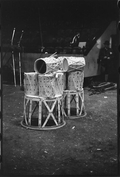 [Thirty-Seven 35mm Film Frames on Uncut Roll of a Circus at Madison Square Garden, New York City, Including Performers and Stage Crew During Rehearsal and Set-Up, and Prop Studies], Walker Evans (American, St. Louis, Missouri 1903–1975 New Haven, Connecticut), Film negative
