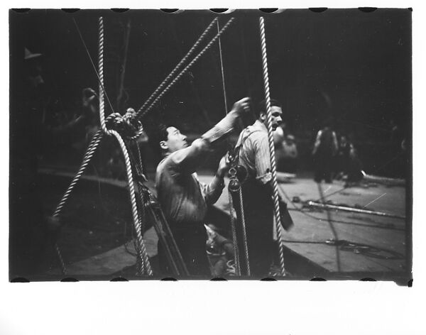 [Thirty-Seven 35mm Film Frames on Uncut Roll of a Circus at Madison Square Garden, New York City, Including Performers and Stage Crew During Rehearsal and Set-Up, and Prop Studies], Walker Evans (American, St. Louis, Missouri 1903–1975 New Haven, Connecticut), Film negative