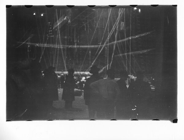 [Thirty-Seven 35mm Film Frames on Uncut Roll of a Circus at Madison Square Garden, New York City, Including Performers and Stage Crew During Rehearsal and Set-Up, and Prop Studies], Walker Evans (American, St. Louis, Missouri 1903–1975 New Haven, Connecticut), Film negative