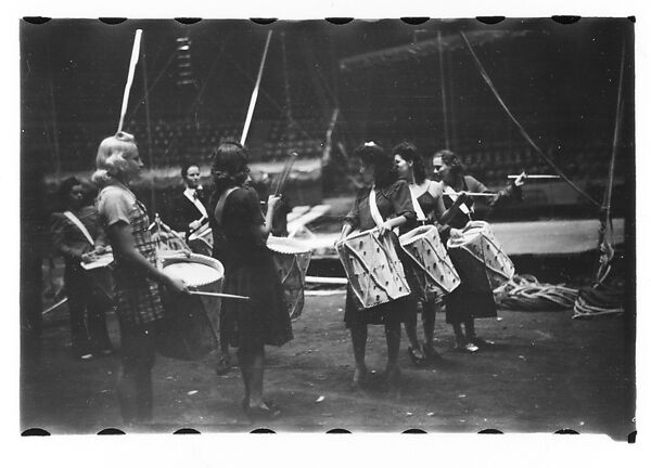 [Thirty-Seven 35mm Film Frames on Uncut Roll of a Circus at Madison Square Garden, New York City, Including Performers and Stage Crew During Rehearsal and Set-Up, and Prop Studies], Walker Evans (American, St. Louis, Missouri 1903–1975 New Haven, Connecticut), Film negative