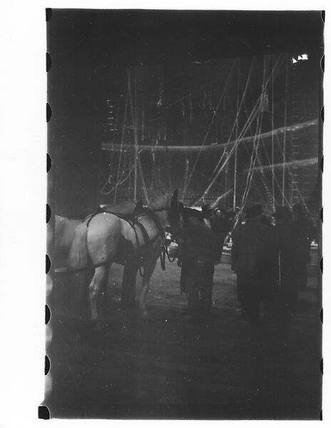 [Thirty-Seven 35mm Film Frames on Uncut Roll of a Circus at Madison Square Garden, New York City, Including Performers and Stage Crew During Rehearsal and Set-Up, and Prop Studies], Walker Evans (American, St. Louis, Missouri 1903–1975 New Haven, Connecticut), Film negative