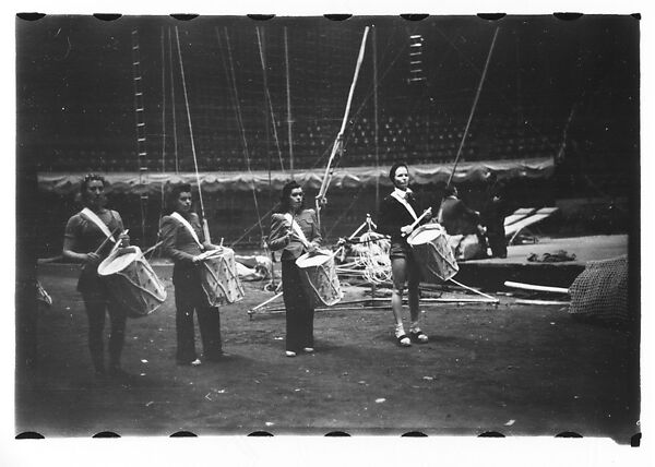 [Thirty-Seven 35mm Film Frames on Uncut Roll of a Circus at Madison Square Garden, New York City, Including Performers and Stage Crew During Rehearsal and Set-Up, and Prop Studies], Walker Evans (American, St. Louis, Missouri 1903–1975 New Haven, Connecticut), Film negative
