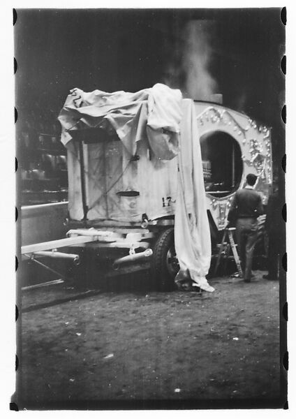[Thirty-Seven 35mm Film Frames on Uncut Roll of a Circus at Madison Square Garden, New York City, Including Performers and Stage Crew During Rehearsal and Set-Up, and Prop Studies], Walker Evans (American, St. Louis, Missouri 1903–1975 New Haven, Connecticut), Film negative