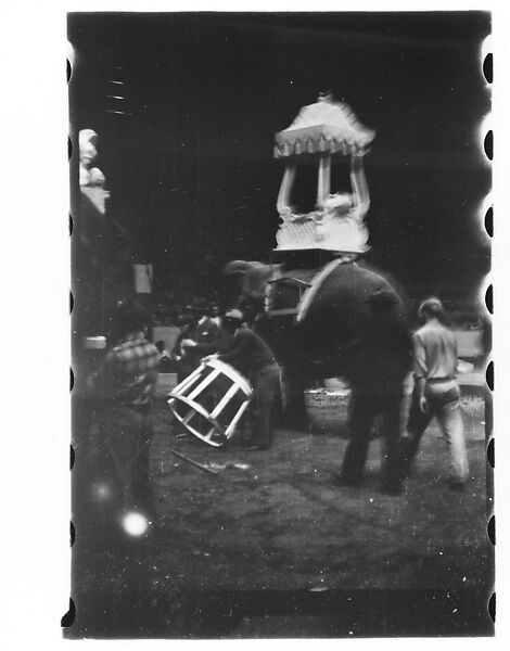 [Thirty-Seven 35mm Film Frames on Uncut Roll of a Circus at Madison Square Garden, New York City, Including Performers and Stage Crew During Rehearsal and Set-Up, and Prop Studies], Walker Evans (American, St. Louis, Missouri 1903–1975 New Haven, Connecticut), Film negative