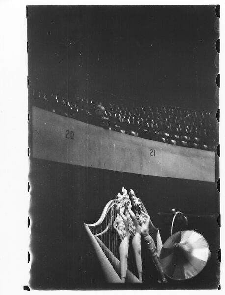 [Thirty-Seven 35mm Film Frames on Uncut Roll of a Circus at Madison Square Garden, New York City, Including Performers and Stage Crew During Rehearsal and Set-Up, and Prop Studies], Walker Evans (American, St. Louis, Missouri 1903–1975 New Haven, Connecticut), Film negative