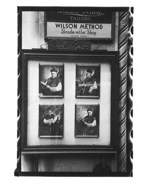 [Three 35mm Film Frames on Uncut Roll: Photographers' Studio Window Display, New York City?], Walker Evans (American, St. Louis, Missouri 1903–1975 New Haven, Connecticut), Film negative 