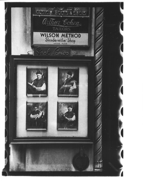 [Three 35mm Film Frames on Uncut Roll: Photographers' Studio Window Display, New York City?], Walker Evans (American, St. Louis, Missouri 1903–1975 New Haven, Connecticut), Film negative