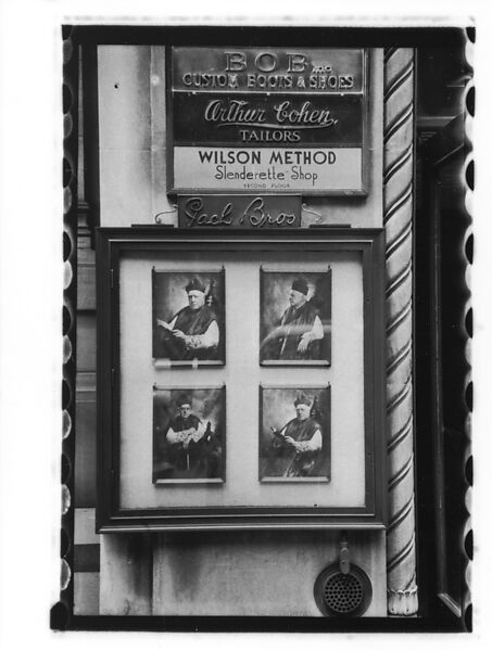 [Three 35mm Film Frames on Uncut Roll: Photographers' Studio Window Display, New York City?], Walker Evans (American, St. Louis, Missouri 1903–1975 New Haven, Connecticut), Film negative
