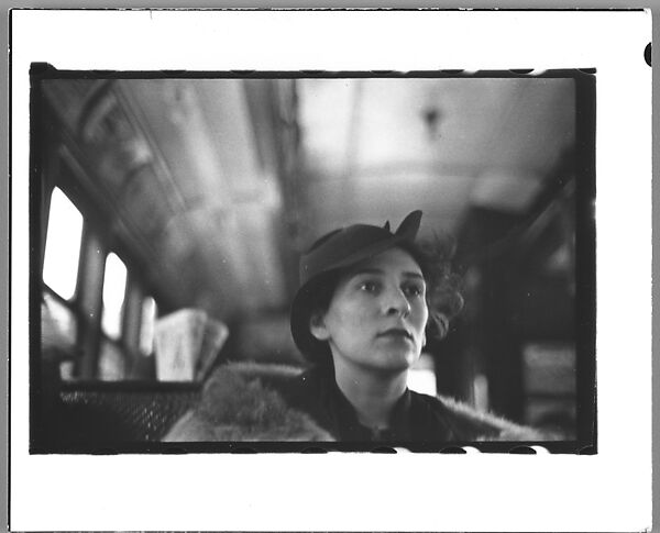[Two 35mm Film Frames: Subway Passengers, New York City: Woman in Hat and Fur Collar Looking Out Window of Elevated Train; Helen Levitt Seated in Elevated Subway Car], Walker Evans (American, St. Louis, Missouri 1903–1975 New Haven, Connecticut), Film negative