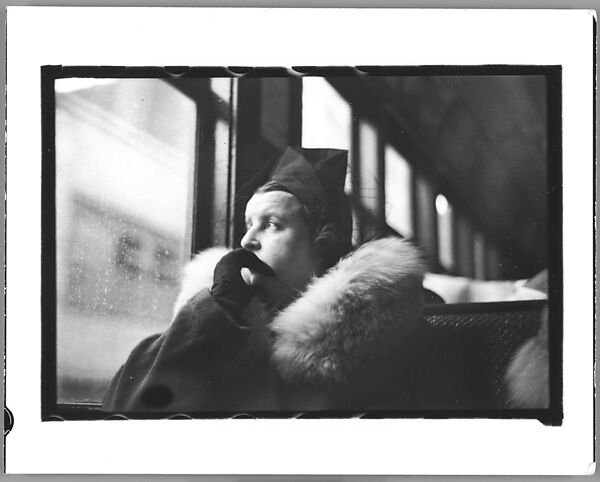[Two 35mm Film Frames: Subway Passengers, New York City: Woman in Hat and Fur Collar Looking Out Window of Elevated Train; Helen Levitt Seated in Elevated Subway Car], Walker Evans (American, St. Louis, Missouri 1903–1975 New Haven, Connecticut), Film negative 