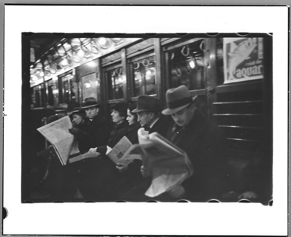 [Four 35mm Film Frames: View Down Subway Car with Seated Passengers, Seated Subway Passengers, Helen Levitt on the Subway, New York City], Walker Evans (American, St. Louis, Missouri 1903–1975 New Haven, Connecticut), Film negative