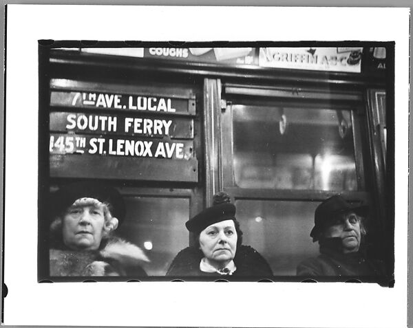 [Five 35mm Film Frames: Camera Store Window, New York City; Subway Passengers, New York City: Women Beneath "7th Avenue Local" Sign ], Walker Evans (American, St. Louis, Missouri 1903–1975 New Haven, Connecticut), Film negative