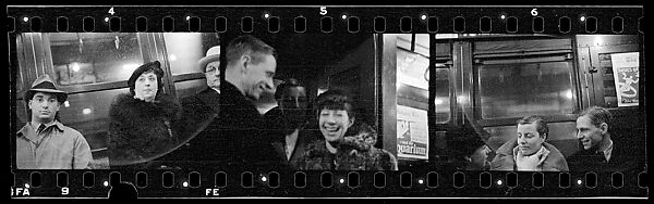 [Three 35mm Film Frames: Subway Passengers, New York City: Man and Couple, Man and Two Women], Walker Evans (American, St. Louis, Missouri 1903–1975 New Haven, Connecticut), Film negative