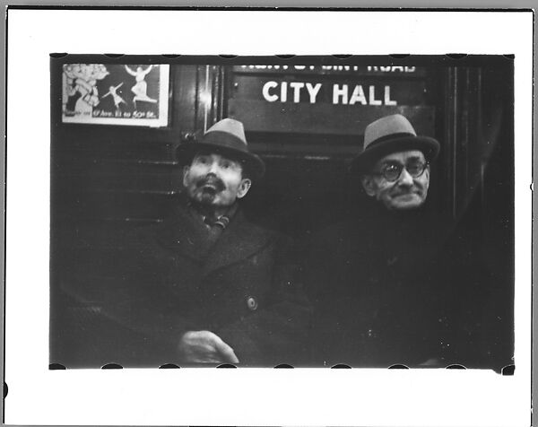 [Five 35mm Film Frames: Subway Passengers, New York City: Two Men Beneath "City Hall" Sign, Two Women], Walker Evans (American, St. Louis, Missouri 1903–1975 New Haven, Connecticut), Film negative