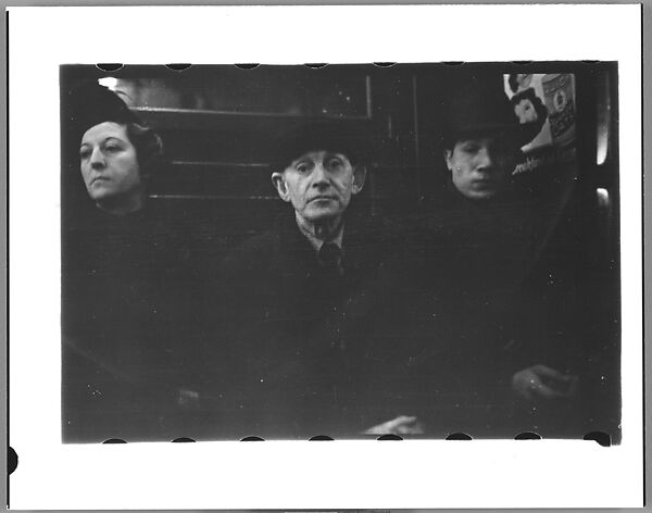 [Three 35mm Film Frames: Subway Passengers, New York City: Woman, Two Men], Walker Evans (American, St. Louis, Missouri 1903–1975 New Haven, Connecticut), Film negative