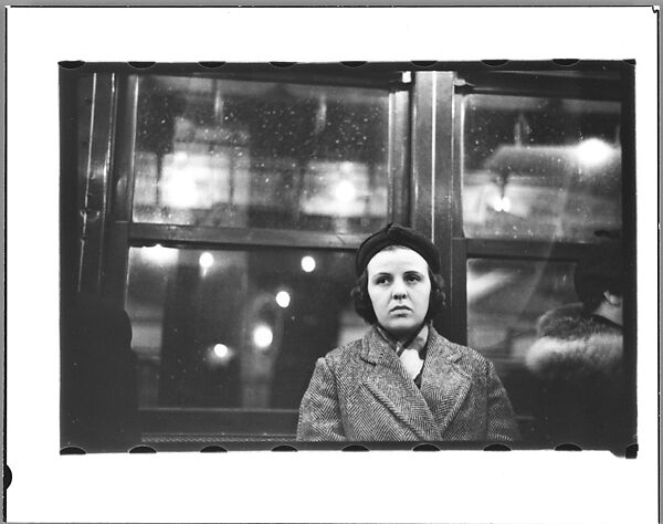 [Three 35mm Film Frames: Subway Passengers, New York City: Woman and Man Beneath "7th Ave Local" Sign, Woman in Overcoat], Walker Evans (American, St. Louis, Missouri 1903–1975 New Haven, Connecticut), Film negative