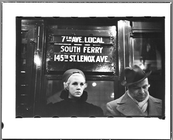 [Three 35mm Film Frames: Subway Passengers, New York City: Woman and Man Beneath "7th Ave Local" Sign, Woman in Overcoat], Walker Evans (American, St. Louis, Missouri 1903–1975 New Haven, Connecticut), Film negative