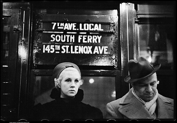 [Three 35mm Film Frames: Subway Passengers, New York City: Woman and Man Beneath 