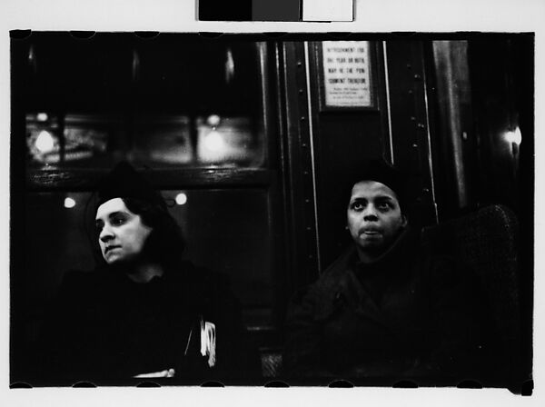 [Two 35mm Film Frames: Subway Passengers, New York City: Man in Hat and Overcoat Beneath "South Ferry" Sign, Two Women], Walker Evans (American, St. Louis, Missouri 1903–1975 New Haven, Connecticut), Film negative