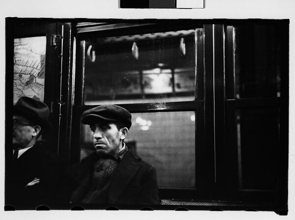 [Three 35mm Film Frames: Subway Passengers, New York City: Man in Cap, Woman in Hat and Gloves], Walker Evans (American, St. Louis, Missouri 1903–1975 New Haven, Connecticut), Film negative