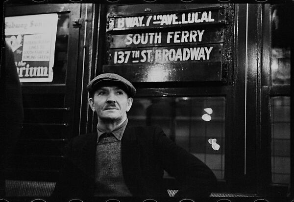 [Three 35mm Film Frames: Subway Passengers, New York City: Man in Cap Beneath "7th Ave Local" Sign, Elderly Woman in Fur Collar, Man Reading Newspaper, Woman in Hat Beneath "7th Ave Local" Sign], Walker Evans (American, St. Louis, Missouri 1903–1975 New Haven, Connecticut), Film negative