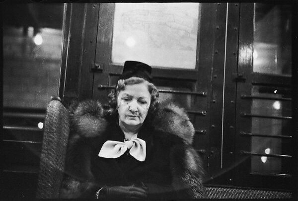 [Three 35mm Film Frames: Subway Passengers, New York City: Woman in Hat Beneath "7th Ave Local" Sign, Woman in Scarf and Fur Collar], Walker Evans (American, St. Louis, Missouri 1903–1975 New Haven, Connecticut), Film negative