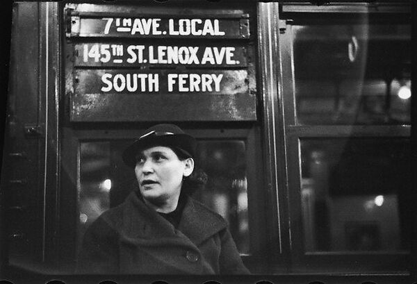 [Three 35mm Film Frames: Subway Passengers, New York City: Woman in Hat Beneath "7th Ave Local" Sign, Woman in Scarf and Fur Collar], Walker Evans (American, St. Louis, Missouri 1903–1975 New Haven, Connecticut), Film negative 