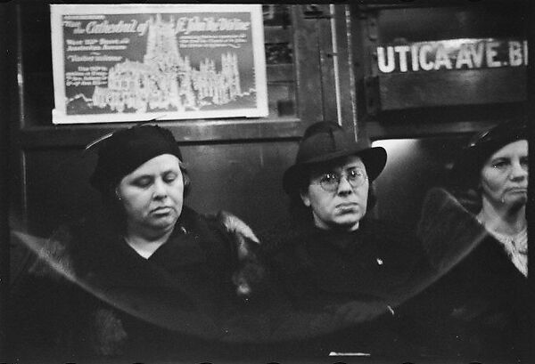 [Five 35mm Film Frames: Subway Passengers, New York City: Three Women in Hats, Women and Man Beneath "7th Ave Express" Sign], Walker Evans (American, St. Louis, Missouri 1903–1975 New Haven, Connecticut), Film negative