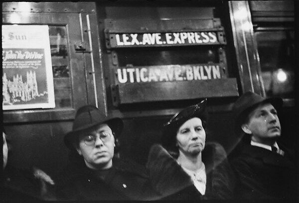 [Five 35mm Film Frames: Subway Passengers, New York City: Three Women in Hats, Women and Man Beneath "7th Ave Express" Sign], Walker Evans (American, St. Louis, Missouri 1903–1975 New Haven, Connecticut), Film negative