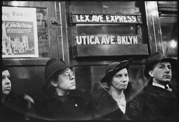 [Five 35mm Film Frames: Subway Passengers, New York City: Three Women in Hats, Women and Man Beneath "7th Ave Express" Sign], Walker Evans (American, St. Louis, Missouri 1903–1975 New Haven, Connecticut), Film negative