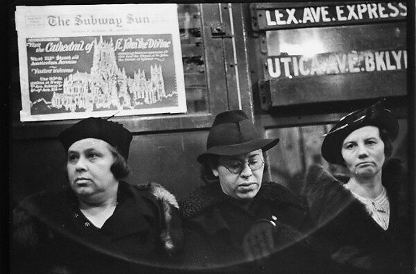 [Five 35mm Film Frames: Subway Passengers, New York City: Three Women in Hats, Women and Man Beneath "7th Ave Express" Sign], Walker Evans (American, St. Louis, Missouri 1903–1975 New Haven, Connecticut), Film negative 