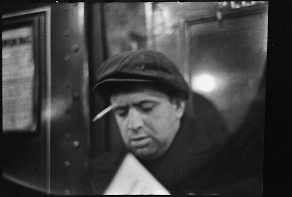 [Five 35mm Film Frames: Subway Passengers, New York City: Man in Cap Reading Newspaper, Standee Reading Book, Seated Man], Walker Evans (American, St. Louis, Missouri 1903–1975 New Haven, Connecticut), Film negative