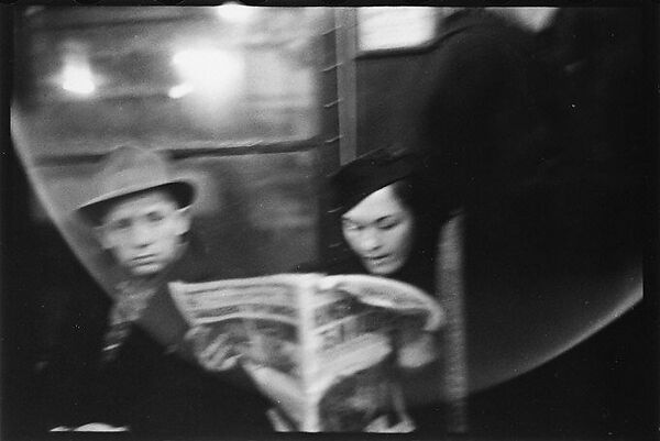 [Five 35mm Film Frames: Subway Passengers, New York City: Man, Woman Reading Newspaper, Women Beneath "Lex Ave Express" Sign, Two Women in Conversation Beneath "Broadway 7th Ave Express" Sign], Walker Evans (American, St. Louis, Missouri 1903–1975 New Haven, Connecticut), Film negative