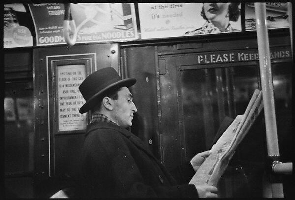 [Five 35mm Film Frames: Subway Passengers, New York City: Man, Woman Reading Newspaper, Women Beneath "Lex Ave Express" Sign, Two Women in Conversation Beneath "Broadway 7th Ave Express" Sign], Walker Evans (American, St. Louis, Missouri 1903–1975 New Haven, Connecticut), Film negative 