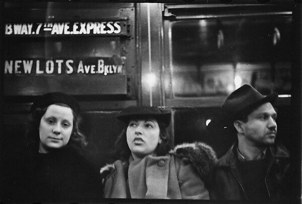 [Five 35mm Film Frames: Subway Passengers, New York City: Two Women, Man Beneath "Broadway 7th Ave Express" Sign, Man Reading Newspaper, Two Elderly Women], Walker Evans (American, St. Louis, Missouri 1903–1975 New Haven, Connecticut), Film negative