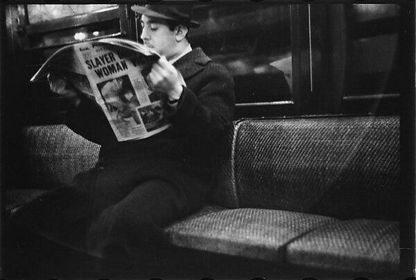 [Five 35mm Film Frames: Subway Passengers, New York City: Two Women, Man Beneath "Broadway 7th Ave Express" Sign, Man Reading Newspaper, Two Elderly Women], Walker Evans (American, St. Louis, Missouri 1903–1975 New Haven, Connecticut), Film negative