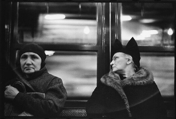 [Five 35mm Film Frames: Subway Passengers, New York City: Two Women, Man Beneath "Broadway 7th Ave Express" Sign, Man Reading Newspaper, Two Elderly Women], Walker Evans (American, St. Louis, Missouri 1903–1975 New Haven, Connecticut), Film negative