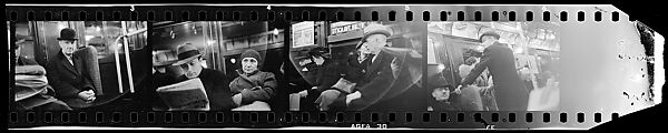 [Four 35mm Film Frames: Subway Passengers, New York City: Man in Bowler Hat, Man Reading Newspaper, Elderly Woman, Male Standee], Walker Evans (American, St. Louis, Missouri 1903–1975 New Haven, Connecticut), Film negative