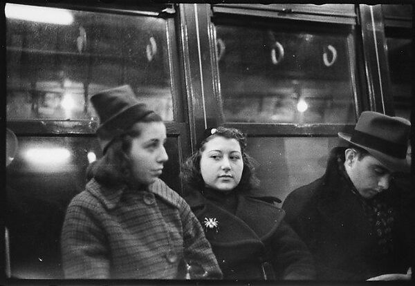 [Five 35mm Film Frames: Subway Passengers, New York City: Woman in Fur Collar Reading Newspaper, Two Young Women, Man Leaning on Cane], Walker Evans (American, St. Louis, Missouri 1903–1975 New Haven, Connecticut), Film negative