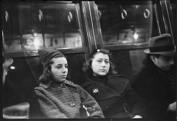 [Five 35mm Film Frames: Subway Passengers, New York City: Woman in Fur Collar Reading Newspaper, Two Young Women, Man Leaning on Cane], Walker Evans (American, St. Louis, Missouri 1903–1975 New Haven, Connecticut), Film negative