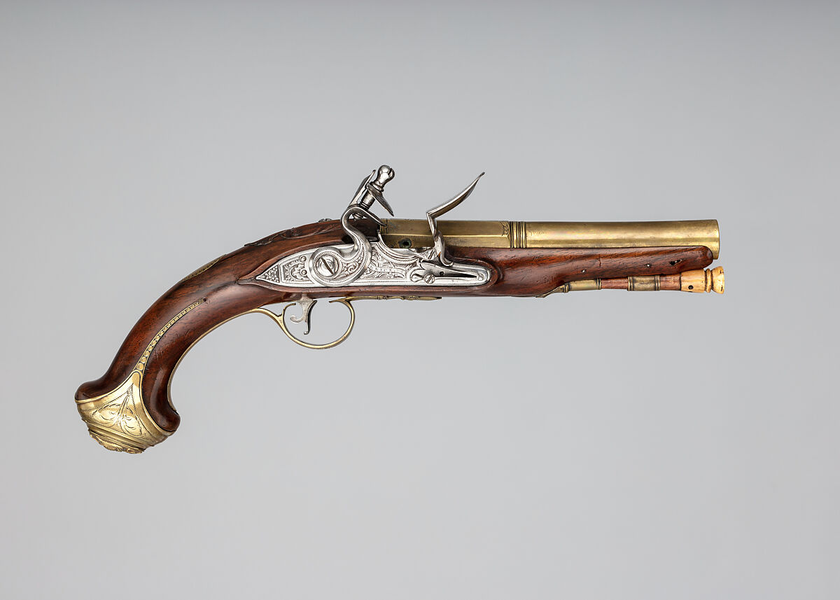 Flintlock Pistol, Probably James Grice (British, London, recorded 1793–96)  , or Joseph or William Grice, British, Birmingham, Steel, wood (walnut), brass, horn, British, London or Birmingham 