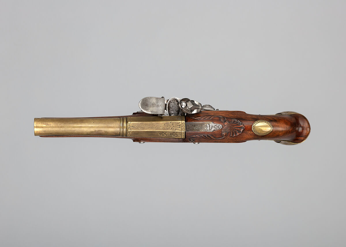 Flintlock Pistol, Probably James Grice (British, London, recorded 1793–96)  , or Joseph or William Grice, British, Birmingham, Steel, wood (walnut), brass, horn, British, London or Birmingham