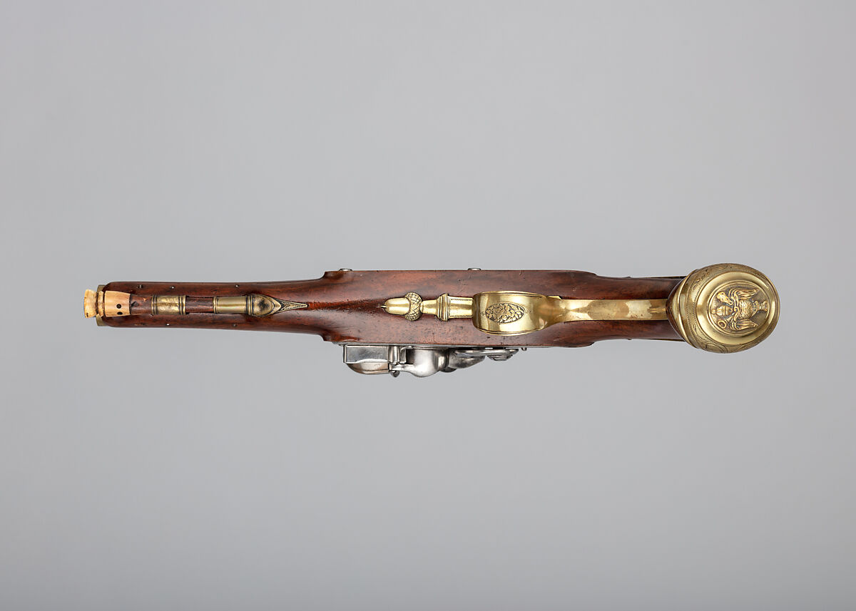 Flintlock Pistol, Probably James Grice (British, London, recorded 1793–96)  , or Joseph or William Grice, British, Birmingham, Steel, wood (walnut), brass, horn, British, London or Birmingham