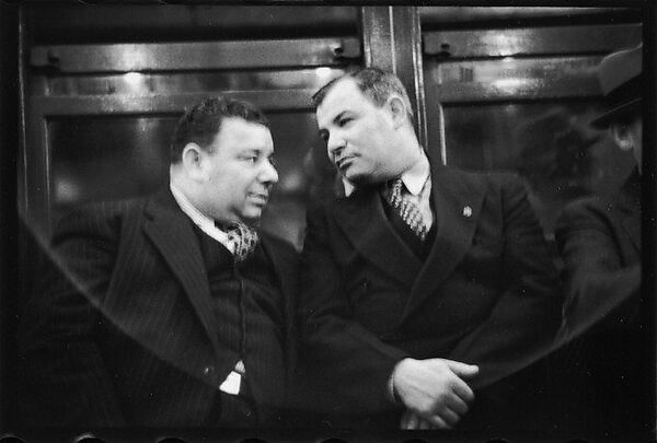 [Five 35mm Film Frames: Subway Passengers, New York City: Two Men in Suits], Walker Evans (American, St. Louis, Missouri 1903–1975 New Haven, Connecticut), Film negative
