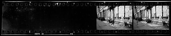 [Two 35mm Film Frames: View Down Street in Hell's Kitchen with Children on Stoop and Torn Circus Posters, New York City], Walker Evans (American, St. Louis, Missouri 1903–1975 New Haven, Connecticut), Film negative