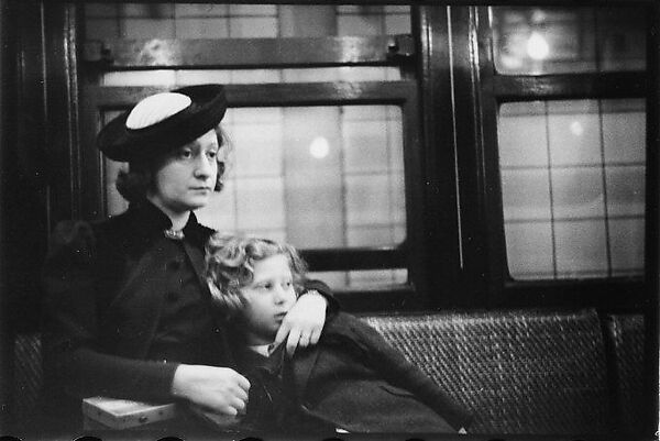 [Five 35mm Film Frames: Subway Passengers, New York City: Woman in Velvet Collar with Arm Around Child, Mother and Child, Woman in Polkadot Dress and Little Girl], Walker Evans (American, St. Louis, Missouri 1903–1975 New Haven, Connecticut), Film negative 