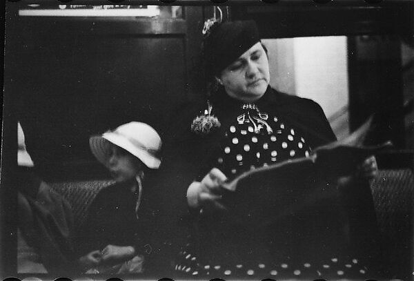 [Five 35mm Film Frames: Subway Passengers, New York City: Woman in Polkadot Dress Reading and Little Girls], Walker Evans (American, St. Louis, Missouri 1903–1975 New Haven, Connecticut), Film negative 
