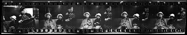 [Five 35mm Film Frames: Subway Passengers, New York City: Woman in Polkadot Dress Reading and Little Girls], Walker Evans (American, St. Louis, Missouri 1903–1975 New Haven, Connecticut), Film negative