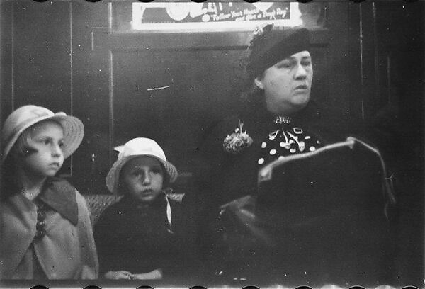 [Five 35mm Film Frames: Subway Passengers, New York City: Two Little Girls in Bonnets Seated Next to Woman in Polkadot Dress], Walker Evans (American, St. Louis, Missouri 1903–1975 New Haven, Connecticut), Film negative 