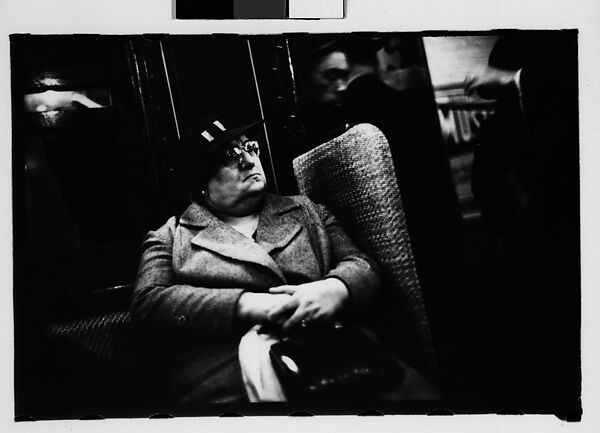 [Five 35mm Film Frames: Subway Passengers, New York City: Woman Reading, Man in Hat and Shirt Sleeves, Woman with Hands to Face and Newspaper on Lap, Older Woman, Man Leaning in Doorway, Older Woman Seated Next to Man in Cap], Walker Evans (American, St. Louis, Missouri 1903–1975 New Haven, Connecticut), Film negative
